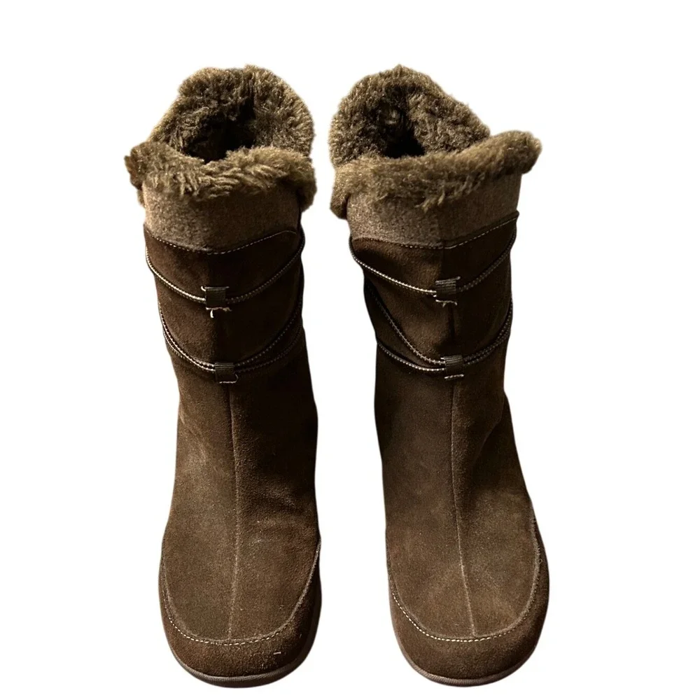 Croft & Barrow Brown Suede Faux Fur Winter Boots Holly Womens Sz‎ 9.5 Medium